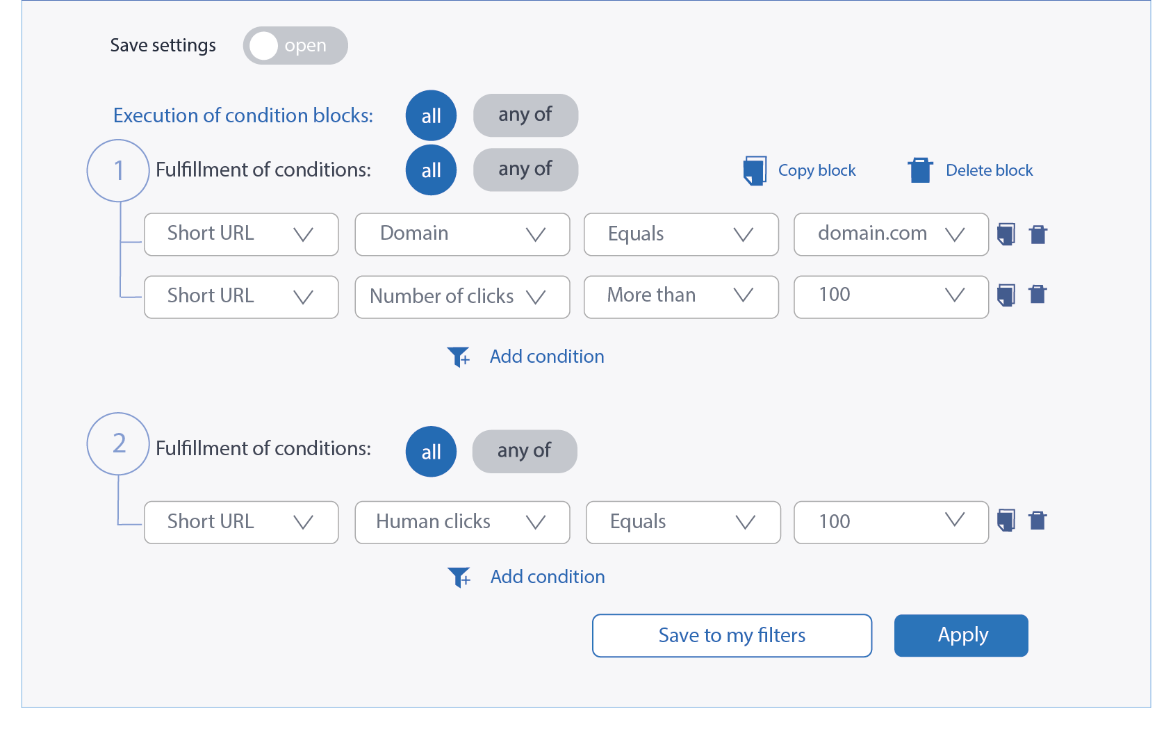 Short URL advanced filters